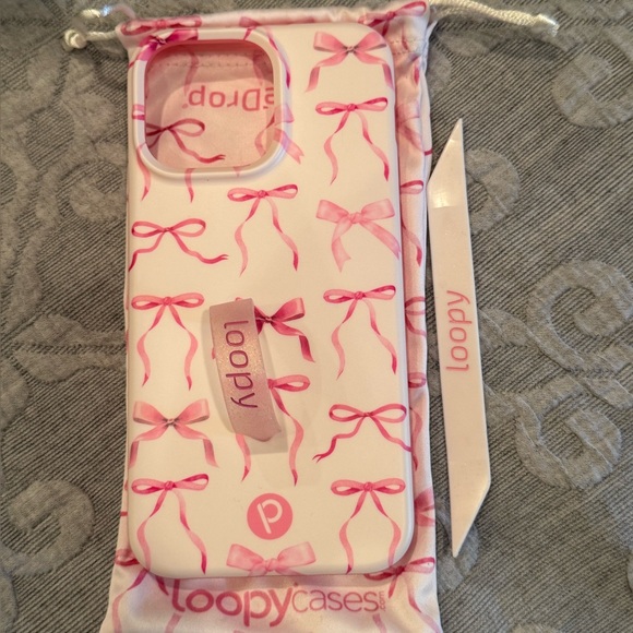 Pink Bows iPhone 15 Pro Max Loopy Case + Extra Loop - Picture 2 of 3